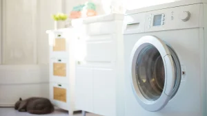 a washing machine in a room